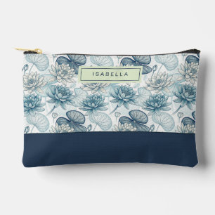 Bolsito Accesorio Pequeño Elegant Monogram Blue Water Lily and Lotus