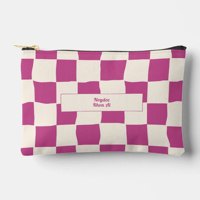 Bolsito Accesorio Pequeño Elegant Timeless Name Purple and Cream Check (Anverso)