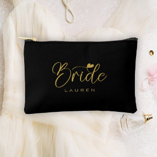 Bolsito Accesorio Pequeño Elegante Bride Black & Gold Script Name Gift