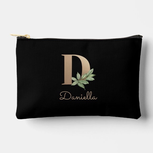 Bolsito Accesorio Pequeño Elegante carta de oro de monograma botánico D (Anverso)
