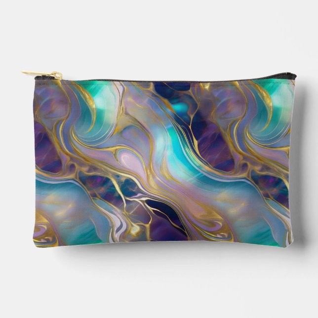 Bolsito Accesorio Pequeño Elegante Faux Gold con Piedra Ópala Verde azulada  (Anverso)