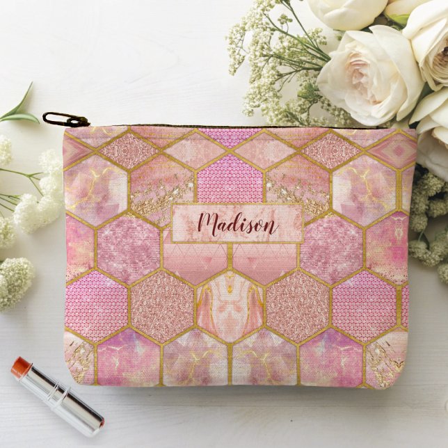 Bolsito Accesorio Pequeño Elegante faux Purpurina rosa geométrico (Subido por el creador)