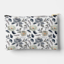 Elegante Floral Botánico Acuarela Azul Gris Vintag