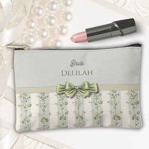 Bolsito Accesorio Pequeño Elegante Floral de Rayas Verde Salvia Regalo para 