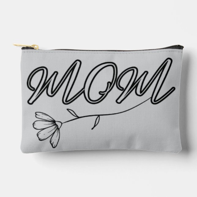 Bolsito Accesorio Pequeño Elegante guión "MOM" con diseño de flores (Anverso)