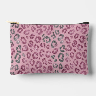 Bolsito Accesorio Pequeño Elegante Leopardo de Brillo Rosa y Plateado sobre