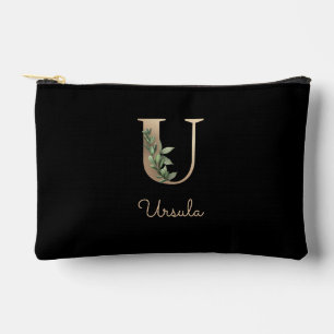 Bolsito Accesorio Pequeño Elegante Monograma Botánico Gold Letter U