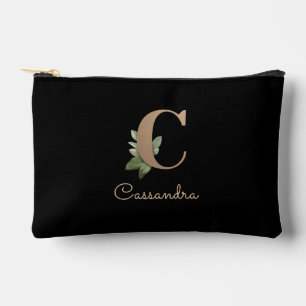 Bolsito Accesorio Pequeño Elegante Monograma Botánico Letra Gold C