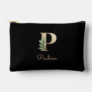 Bolsito Accesorio Pequeño Elegante Monograma Botánico Letra Gold P