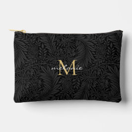 Bolsito Accesorio Pequeño Elegante Monograma Dorado Floral Negro