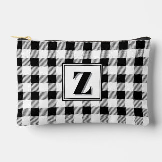 Bolsito Accesorio Pequeño Elegante monograma personalizable en gingham blanc