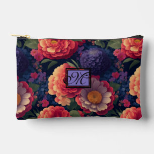 Bolsito Accesorio Pequeño Elegante monograma romántico floral naranja rojo