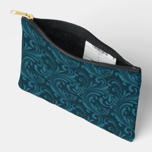 Bolsito Accesorio Pequeño Elegante patrón floral barroco azul turquesa
