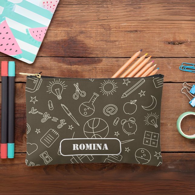 Bolsito Accesorio Pequeño Elementos de la escuela marrón Lápiz funda/bolsa (Brown School elements Pencil case/bag Accessory Pouch)