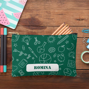 Bolsito Accesorio Pequeño Elementos de la Escuela Verde Lápiz funda/bolsa