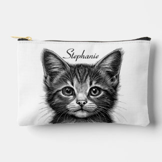 Bolsito Accesorio Pequeño Esbozo adorable de gato joven con texto Personaliz