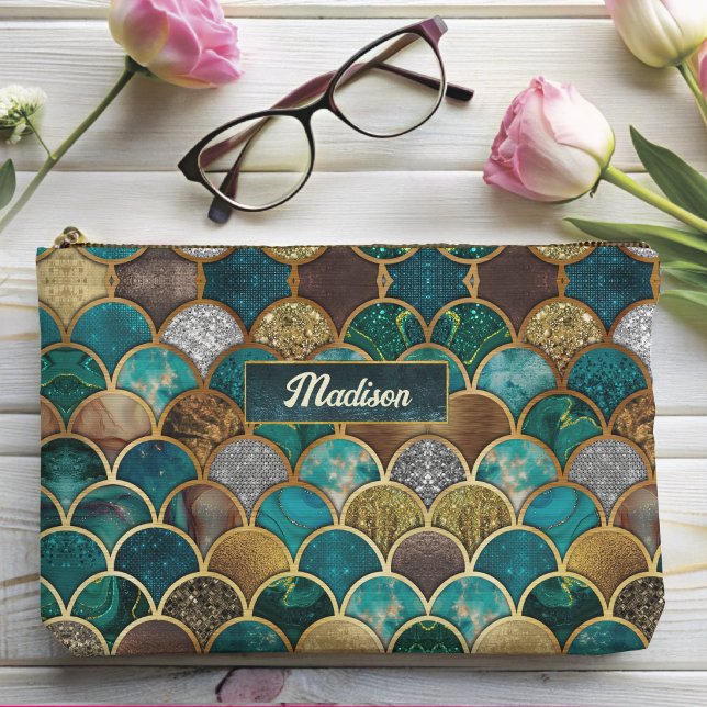 Bolsito Accesorio Pequeño Escalas de sirena elegantes de oro turquesa y gira (Subido por el creador)