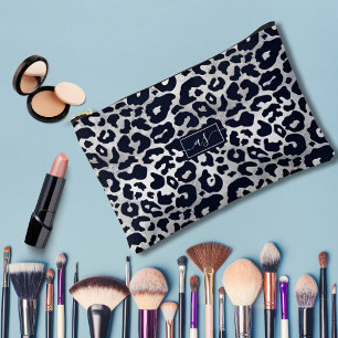 Bolsito Accesorio Pequeño Estampado de leopardo negro con brillo plateado Mo