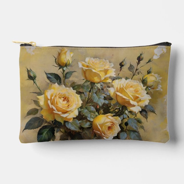 Bolsito Accesorio Pequeño Estampado de Rosas Amarillas (Anverso)