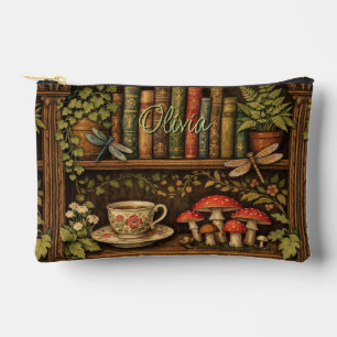 Bolsito Accesorio Pequeño Estante de libros retro libélulas flores de café