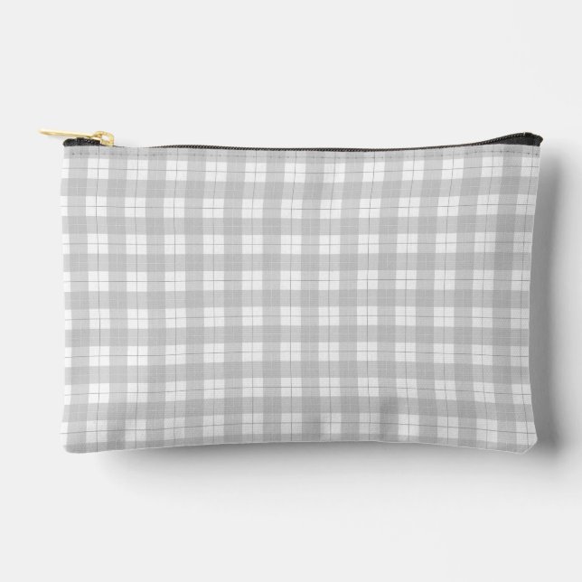 Bolsito Accesorio Pequeño Estilo de Gingham Simple Cuadros Gris Claro (Anverso)
