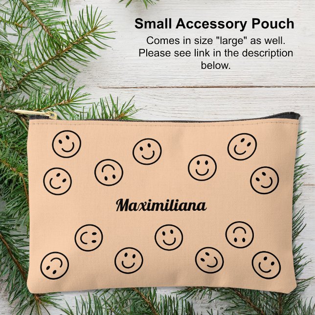 Bolsito Accesorio Pequeño Faces Black on Naranja - Pouch accesorio pequeño (Small Accessory Pouch - Happy Faces Black on Orange by Leapfroglisics Shop)