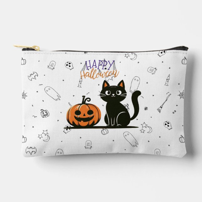 Bolsito Accesorio Pequeño Feliz gato y calabaza de Halloween (Anverso)