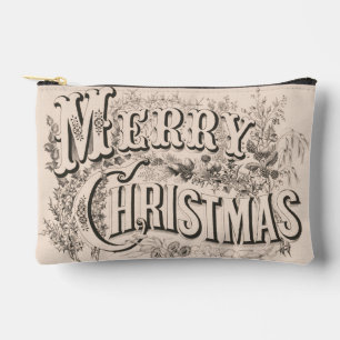 Bolsito Accesorio Pequeño Feliz Navidad, Impresión Vintage Currier & Ives
