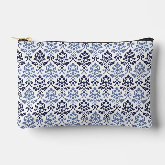 Bolsito Accesorio Pequeño Feuille Damask Pattern Blues on Cream (Anverso)
