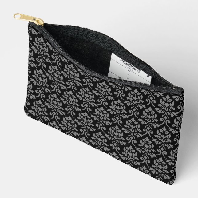 Bolsito Accesorio Pequeño Feuille Damask Pattern Gray en negro (Abierto)