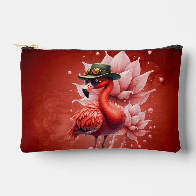 Bolsito Accesorio Pequeño Flamingo Steampunk - Arte digital fantástico (Anverso)