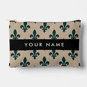 Bolsito Accesorio Pequeño Fleur de Lis, Verde sobre Beige, Real, Tu Nombre