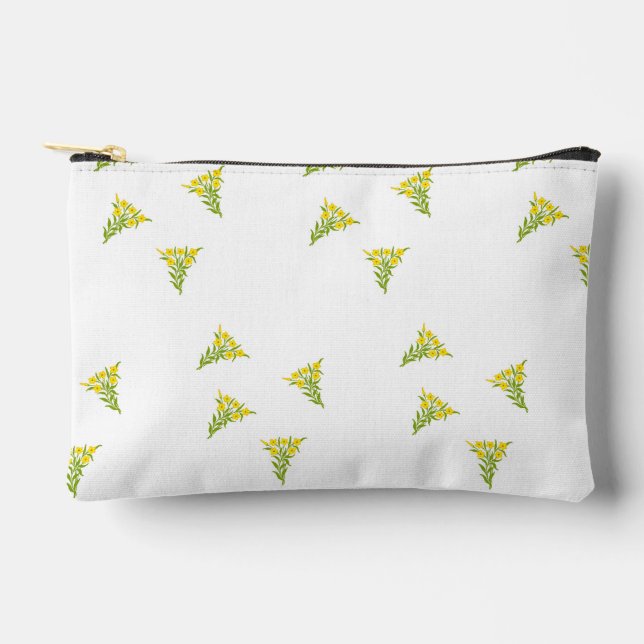 Bolsito Accesorio Pequeño Flor amarilla con hojas verdes sobre blanco (Anverso)