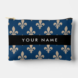 Bolsito Accesorio Pequeño Flor de Lis, beige sobre azul marino, real, tu nom