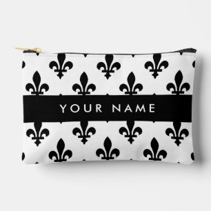 Bolsito Accesorio Pequeño Flor de Lis, Negro sobre Blanco, Negro, Tu Nombre