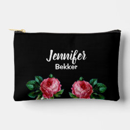 Bolsito Accesorio Pequeño Flor rosa vintage nombre personalizado negro