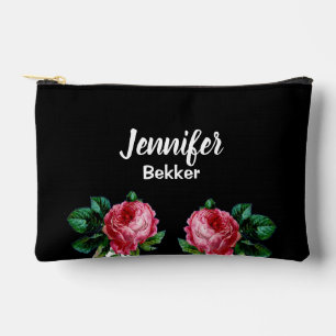 Bolsito Accesorio Pequeño Flor rosa vintage nombre personalizado negro