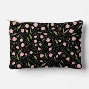 Bolsito Accesorio Pequeño Flor rosa y cúrcuta sobre negro con patrón de repe
