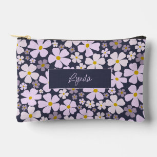 Bolsito Accesorio Pequeño Flor rosa y morada con poder en azul oscuro y nomb