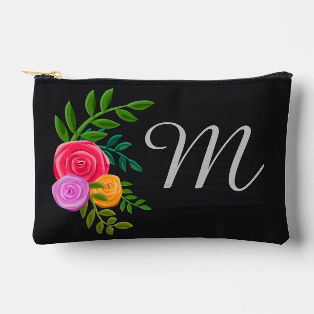 Bolsito Accesorio Pequeño Floral de bonito en Chalkboard Monogramado (Anverso)