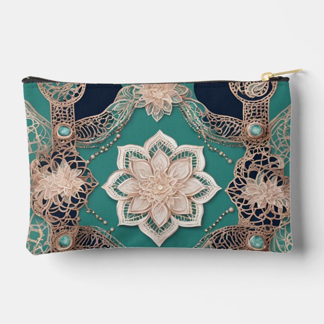 Bolsito Accesorio Pequeño Floral emerald green AI art  (Reverso )