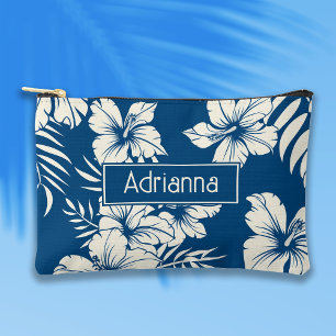 Bolsito Accesorio Pequeño Floral tropical azul y blanca