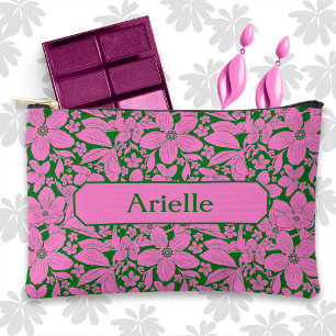 Bolsito Accesorio Pequeño Floral Tropical Lavanda sobre Verde
