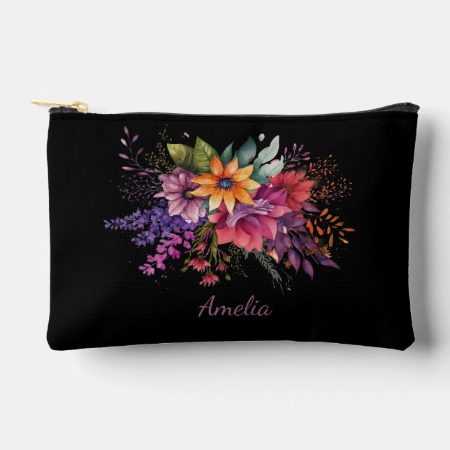 Bolsito Accesorio Pequeño Florales elegantes en negro (Anverso)