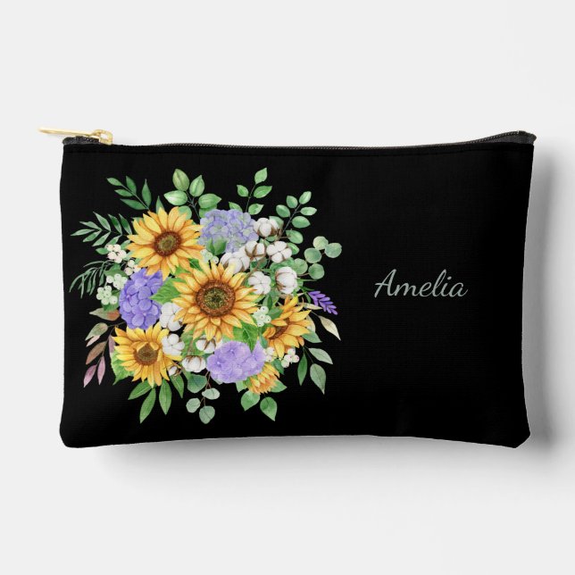 Bolsito Accesorio Pequeño Florales elegantes en negro (Anverso)