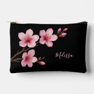 Bolsito Accesorio Pequeño Florales Flores de Cerezo Negras Rosadas Tu Nomb