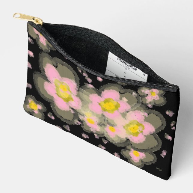Bolsito Accesorio Pequeño Flores abstractas de primavera rosa negro (Abierto)