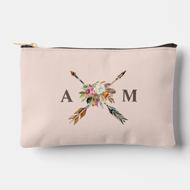 Bolsito Accesorio Pequeño Flores Boho y Monogramas con Flechas (Anverso)