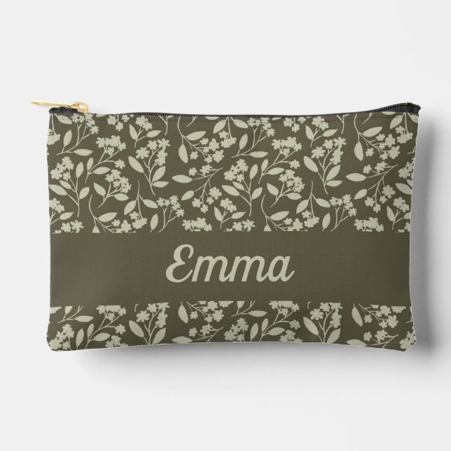 Bolsito Accesorio Pequeño Flores Botánicas Elegantes De Sage Green (Anverso)