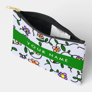 Bolsito Accesorio Pequeño Flores Coloridas, Fondo Azul, Verde